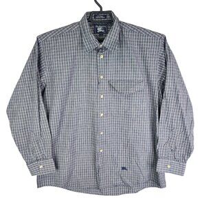 Mens Burberrys London Blue White Plaid Shirt Button Down Long Sleeve Size L